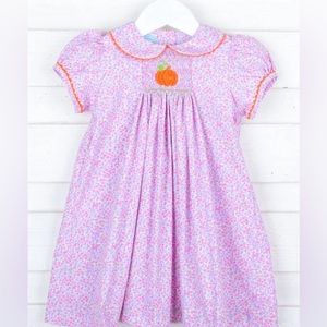Girls Fall Halloween Smocked Dress - 2T with pumpkin and flowers